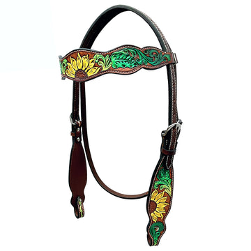 Bar H Equine Horse Genuine Leather Floral Design Hand Painted Tack Set Brown